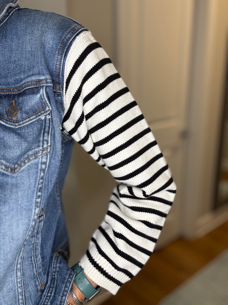 Upcycled Sweater Sleeve Denim Jacket