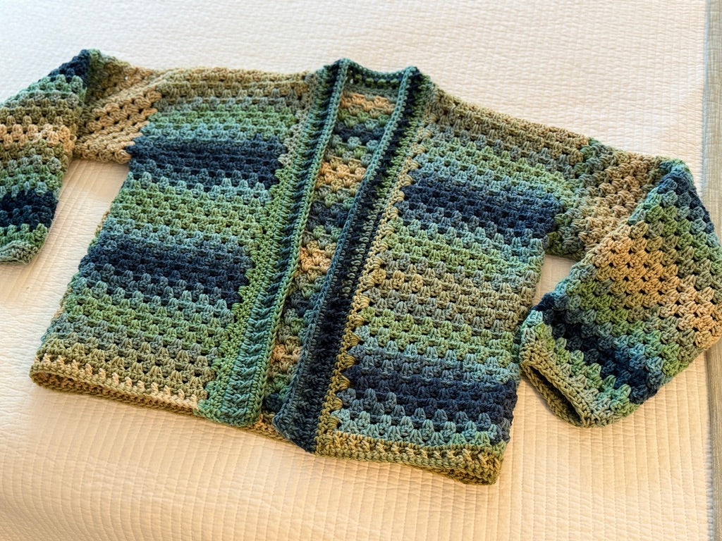 Granny Stitch Striped Crocheted Cardigan