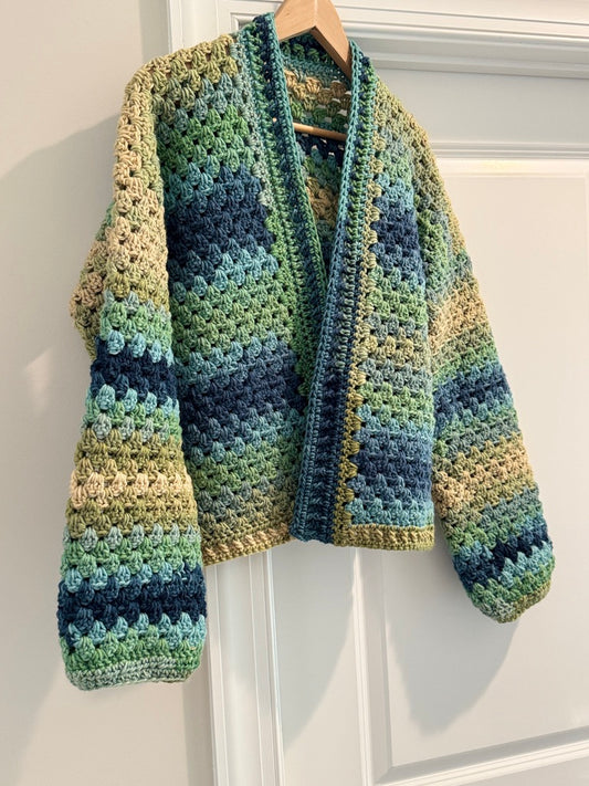 Granny Stitch Striped Crocheted Cardigan
