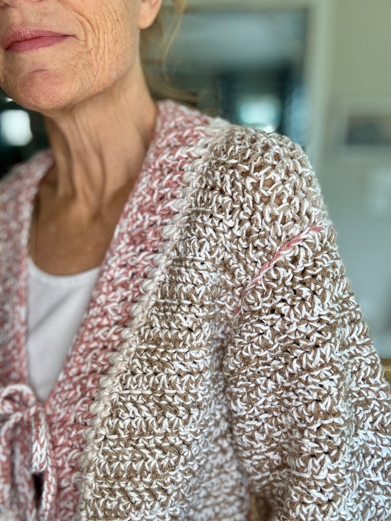 Variegated Pink Heather Tie-Front Cardigan