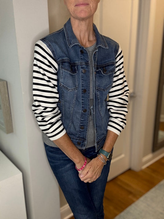 Upcycled Sweater Sleeve Denim Jacket