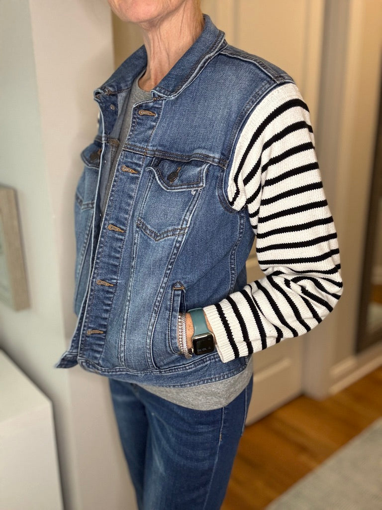 Upcycled Sweater Sleeve Denim Jacket