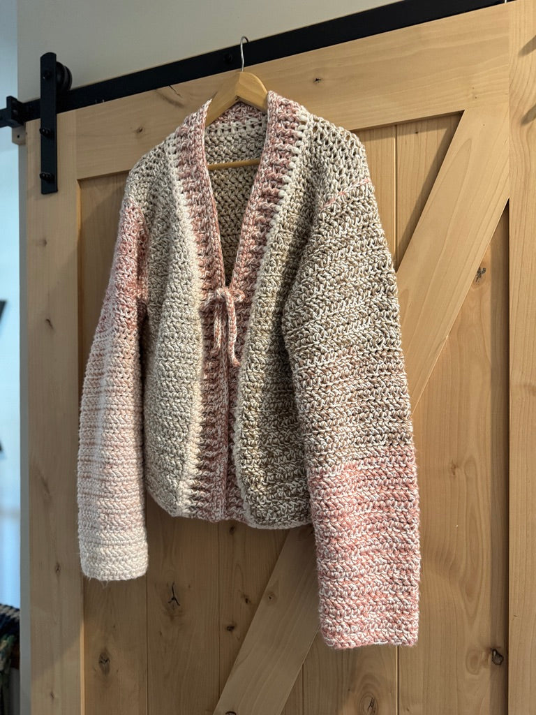 Variegated Pink Heather Tie-Front Cardigan
