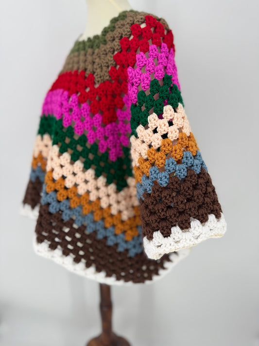 Upcycled Granny Stitch “Swoncho” (Sweater + Poncho)