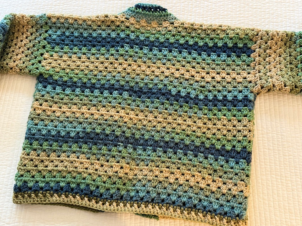 Granny Stitch Striped Crocheted Cardigan