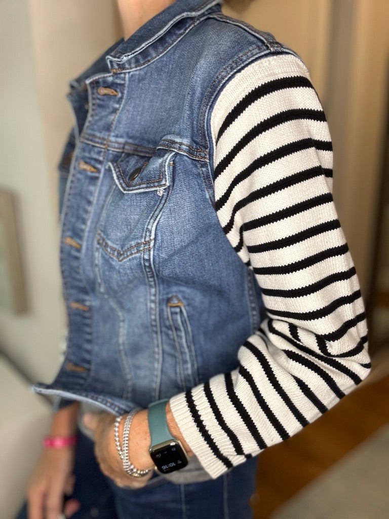 Upcycled Sweater Sleeve Denim Jacket