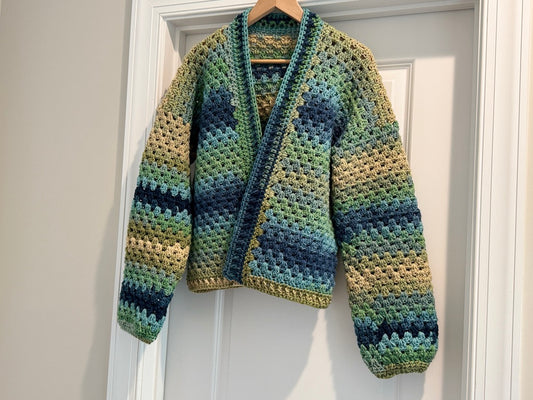 Granny Stitch Striped Crocheted Cardigan