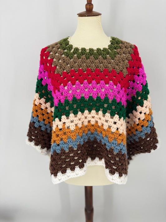 Upcycled Granny Stitch “Swoncho” (Sweater + Poncho)